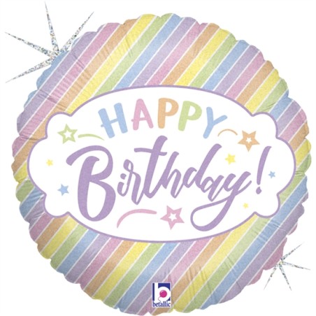 BALLON METALLIQUE ROND HAPPY BIRTHDAY PASTEL 46 CM 