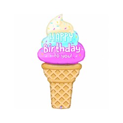 BALLON METALLIQUE CORNET DE GLACE HAPPY BIRTHDAY 188 CM  