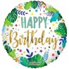 BALLON METALLIQUE ROND HAPPY BIRTHDAY FEUILLE 45 CM 