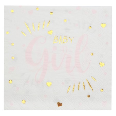 20 SERVIETTES BLANC BABY  GIRL 33 X 33 CM 