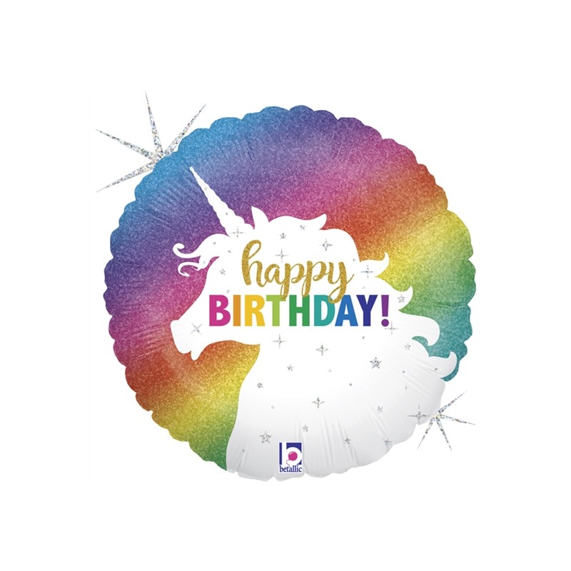 BALLON METALLIQUE ROND HAPPY BIRTHDAY LICORNE 46 CM BALLON METALLIQUE ROND HAPPY BIRTHDAY LICORNE 46 CM