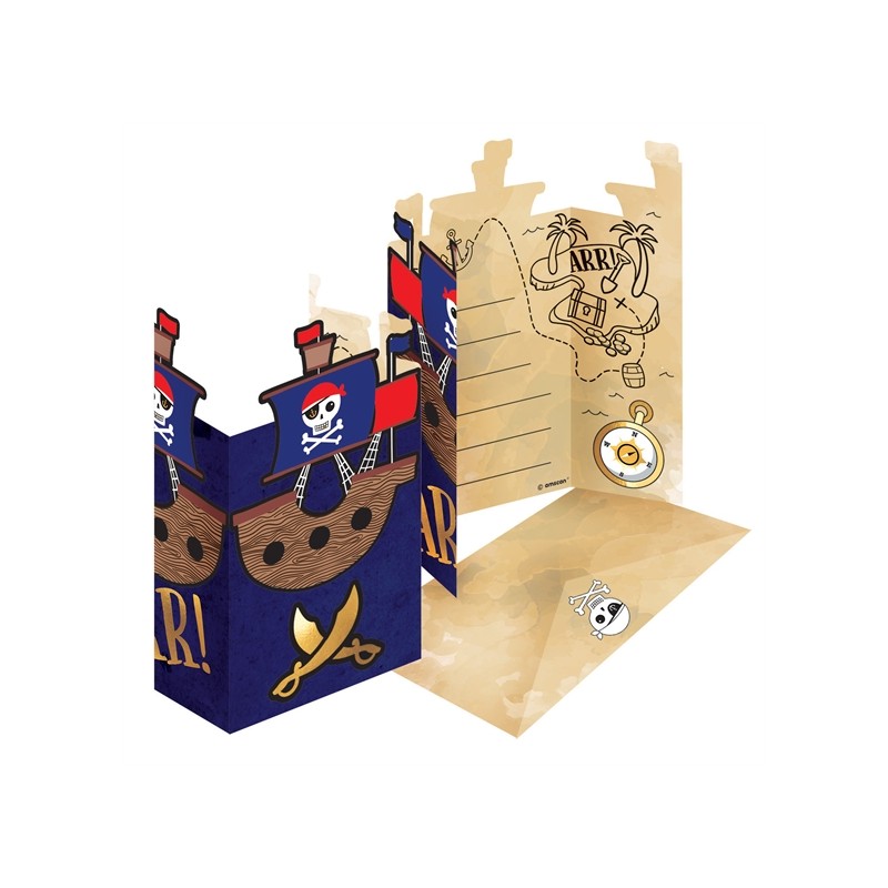8 CARTES D'INVITATIONS + ENVELOPPES PIRATE 8 CARTES D'INVITATIONS + ENVELOPPES PIRATE