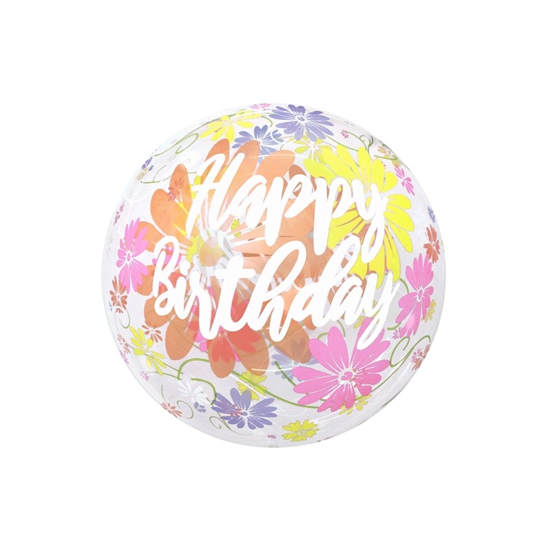 BALLON BUBBLE HAPPY BIRTHDAY FLEURS 20" 50 cm BALLON BUBBLE HAPPY BIRTHDAY FLEURS 20" 50 cm