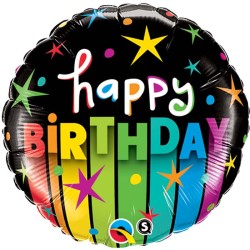 BALLON METALLIQUE ROND NOIR HAPPY BIRTHDAY 46 CM 