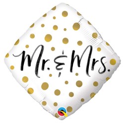 BALLON METALLIQUE MR & MRS CONFETTIS OR 46 CM 