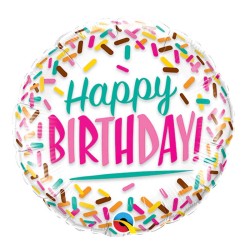 BALLON METALLIQUE ROND NOIR HAPPY BIRTHDAY 23 CM 