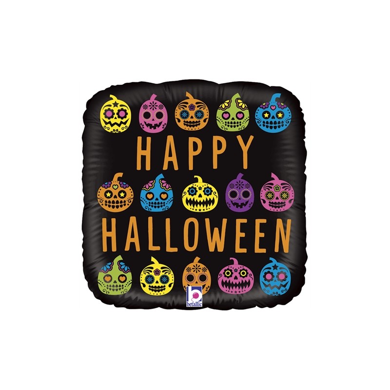BALLON METALLIQUE CARRE HAPPY HALLOWEEN TETE DE MORT COLORE 45 CM BALLON METALLIQUE CARRE HAPPY HALLOWEEN TETE DE MORT COLORE 45 CM