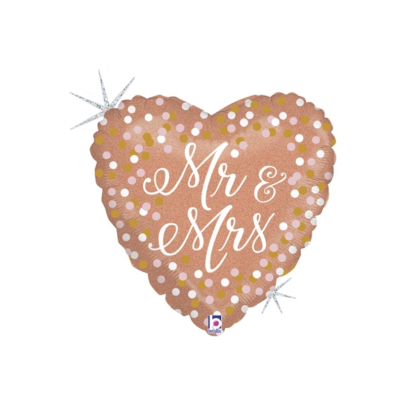 BALLON METALLIQUE COEUR MR & MRS CONFETTIS ROSE GOLD 46 CM BALLON METALLIQUE COEUR MR & MRS CONFETTIS ROSE GOLD 46 CM