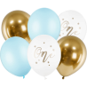 SACHET DE 6 BALLONS LATEX ONE OR, BLANC ET BLEU 30 CM 