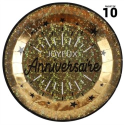 10 ASSIETTES OR JOYEUX ANNIVERSAIRE 23 CM