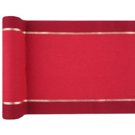 CHEMIN DE TABLE NOEL CHIC ROUGE AVEC BORDURE OR 28 CM X 250 CM 