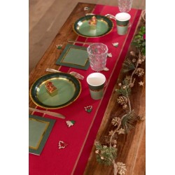 CHEMIN DE TABLE NOEL CHIC ROUGE AVEC BORDURE OR 28 CM X 250 CM 