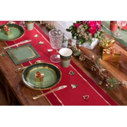 CHEMIN DE TABLE NOEL CHIC ROUGE AVEC BORDURE OR 28 CM X 250 CM 