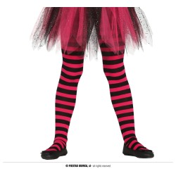 COLLANTS RAYES NOIR ET ROSE ENFANT TAILLE 5-9 ANS