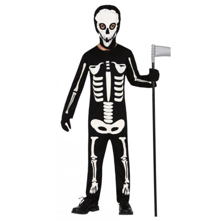 DEGUISEMENT ENFANT SQUELETTE NOIR ET BLANC AVEC MASQUE  TAILLE 10-12 ANS 