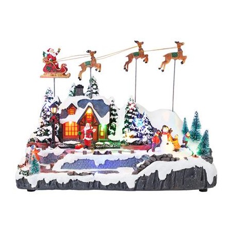 VILLAGE DE NOEL MAISON AVEC TRAINEAU DU PERE NOEL