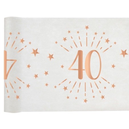 CHEMIN DE TABLE 40 ANS BLANC ET ROSE GOLD 30 CM X 5 M 