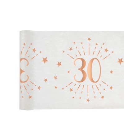 CHEMIN DE TABLE 30 ANS BLANC ET ROSE GOLD 30 CM X 5 M 
