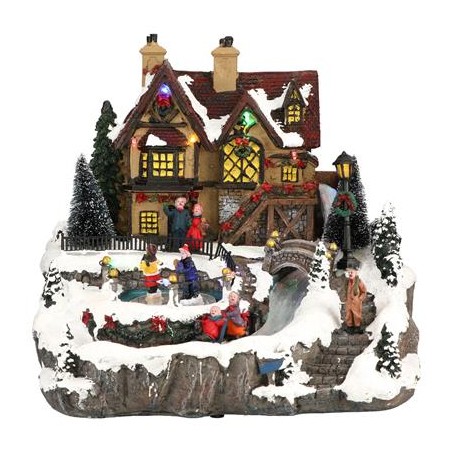 AUTOMATE VILLAGE DE NOEL AVEC PATINOIRE LUMINEUX, ANIME ET MUSICAL 