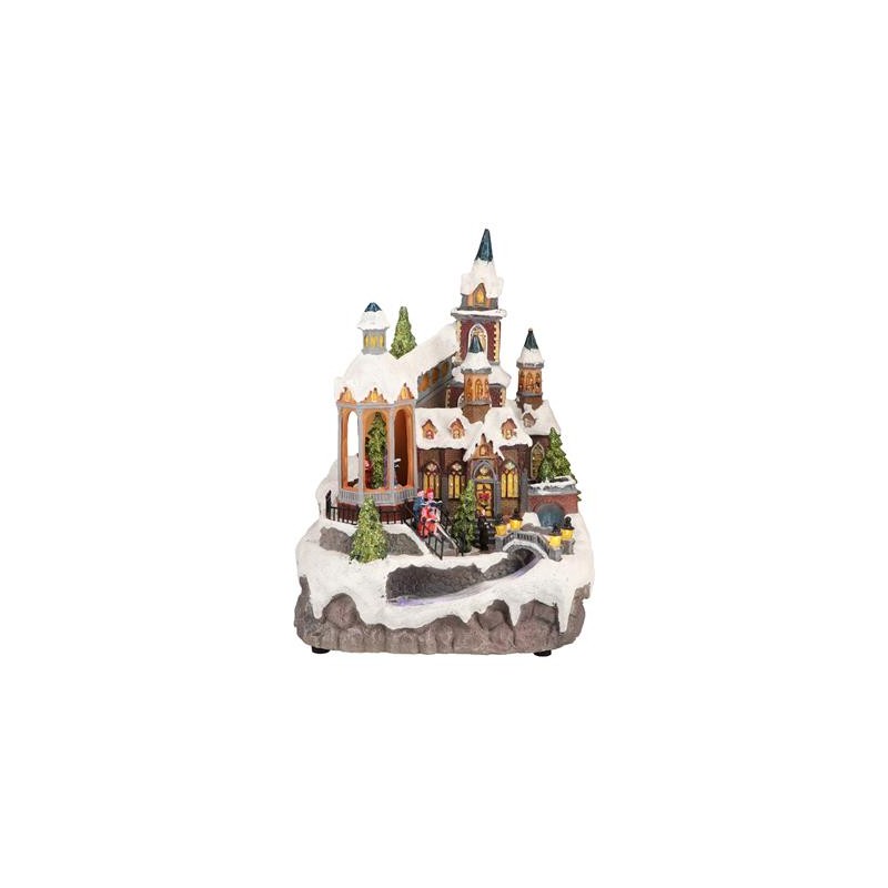 AUTOMATE EGLISE DE NOEL ANIMEE, LUMINEUSE ET MUSICALE