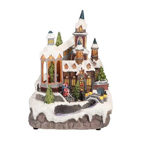 AUTOMATE EGLISE DE NOEL ANIMEE, LUMINEUSE ET MUSICALE