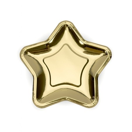 6 PETITES ASSIETTES EN CARTON ETOILE METALLIQUE DORE 18 CM 