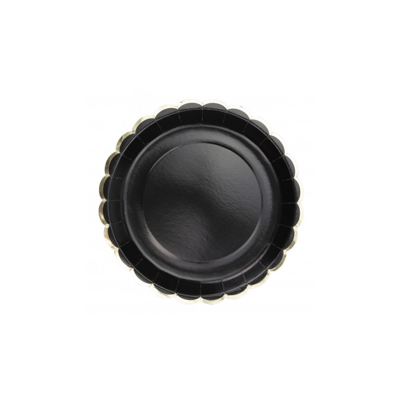 8 ASSIETTES NOIRES FESTONNEES OR 23 CM
