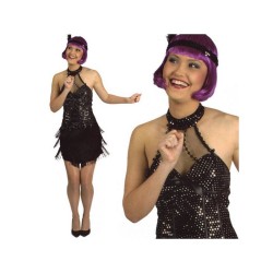 DEGUISEMENT FEMME CHARLESTONE ROBE A FRANGES NOIR ET PAILLETTES TAILLE 40-42
