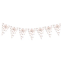 GUIRLANDE FANIONS JOYEUX ANNIVERSAIRE BLANC ET ROSE GOLD 3 METRES 