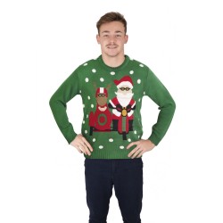 PULL DE NOEL ADULTE VERT AVEC PERE NOEL MOTARD TAILLE S