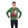 PULL DE NOEL ADULTE VERT AVEC PERE NOEL MOTARD TAILLE S