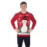 PULL DE NOEL ADULTE  ROUGE AVEC BONHOMME DE NEIGE TAILLE S