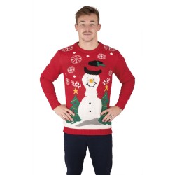 PULL DE NOEL ADULTE  ROUGE AVEC BONHOMME DE NEIGE TAILLE XL