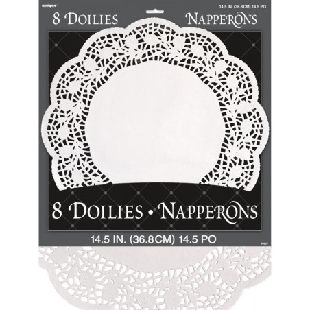 8 NAPPERONS BLANCS RONDS DIAMETRE 36.8 CM 