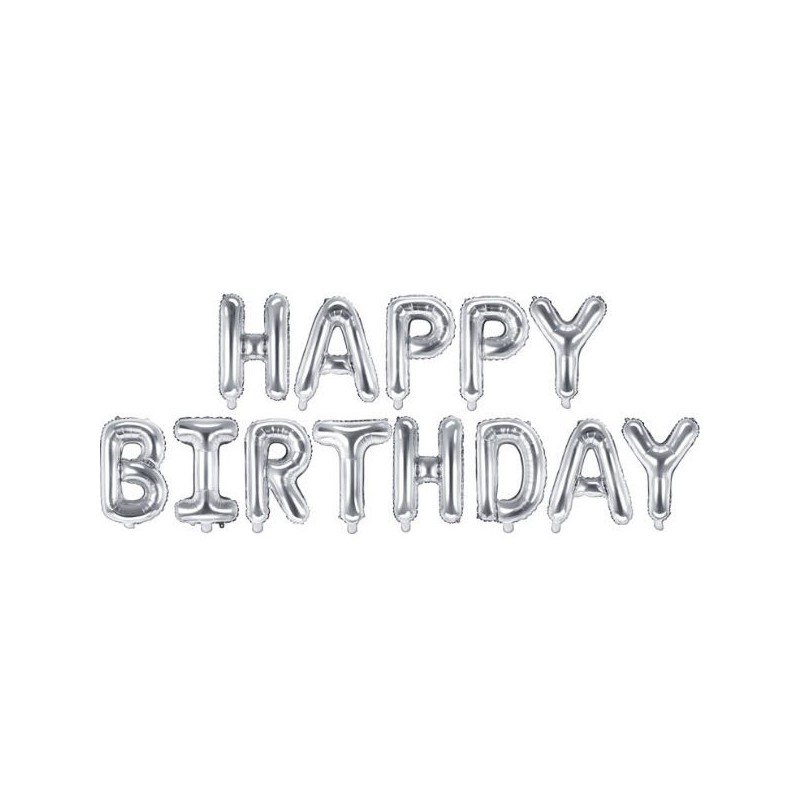 GUIRLANDE BALLONS METALLIQUES GONFLABLE AIR HAPPY BIRTHDAY ARGENT 340 X 35 CM