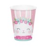8 GOBELETS PETIT LAPIN FLEURS ROSE ET MENTHE 23 CM
