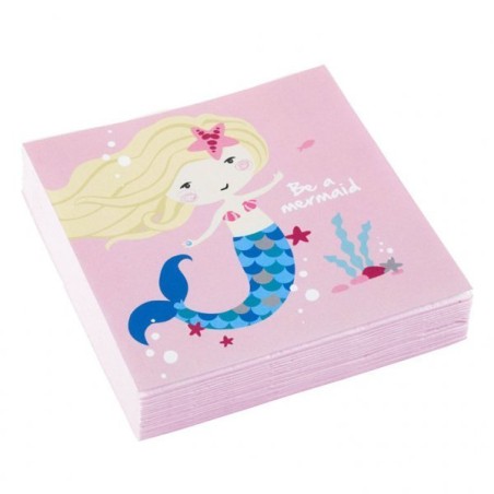 20 SERVIETTES SIRENES 25 X 25 CM