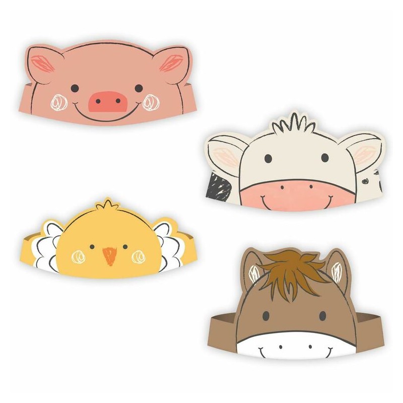 8 COURONNES EN PAPIER ANIMAUX DE LA FERME 8 COURONNES EN PAPIER ANIMAUX DE LA FERME