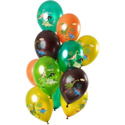 SACHET DE 12 BALLONS LATEX DINO 33 CM 