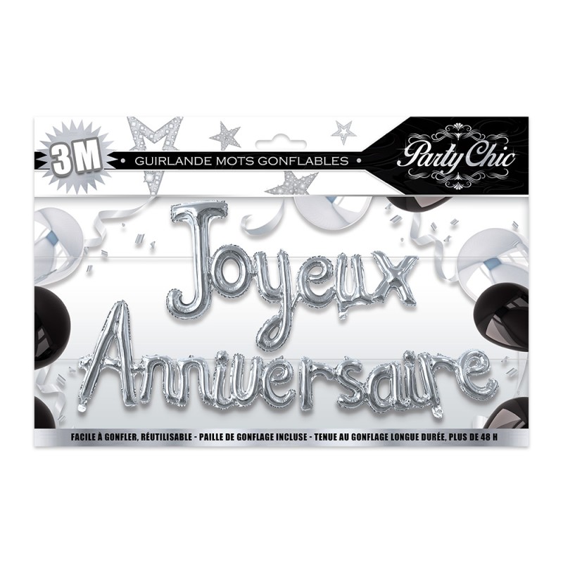 GUIRLANDE BALLON JOYEUX ANNIVERSAIRE ARGENT 3 METRES GUIRLANDE BALLON JOYEUX ANNIVERSAIRE ARGENT 3 METRES