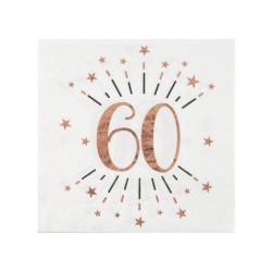 10 SERVIETTES BLANCHES  60 ANS NOIR ET ROSE GOLD 33 X 33 CM 