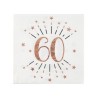 10 SERVIETTES BLANCHES  60 ANS NOIR ET ROSE GOLD 33 X 33 CM 