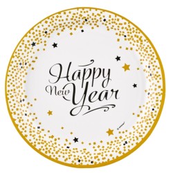 8 ASSIETTES ECO HAPPY NEW YEAR OR ET BLANC  23 CM 