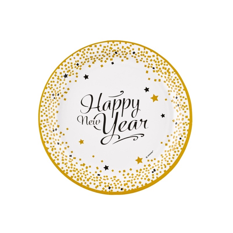 8 ASSIETTES ECO HAPPY NEW YEAR OR ET BLANC 23 CM 8 ASSIETTES ECO HAPPY NEW YEAR OR ET BLANC 23 CM