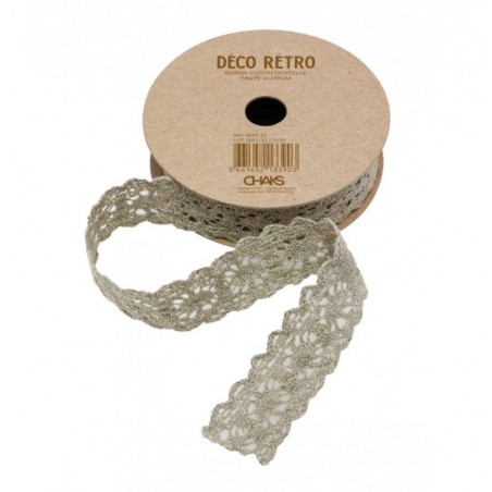 RUBAN COTON DENTELLE TAUPE 2 CM X 2 M 