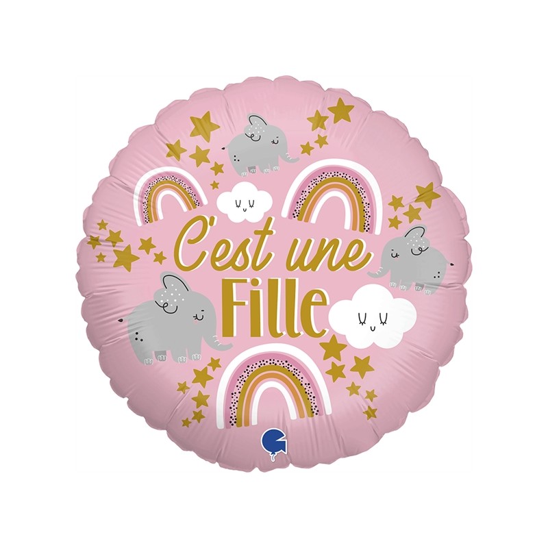 BALLON METALLIQUE ROND C'EST UNE  FILLE 46 CM 