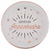 10 ASSIETTES RONDES BLANC JOYEUX ANNIVERSAIRE ROSE GOLD ET NOIR 23 CM