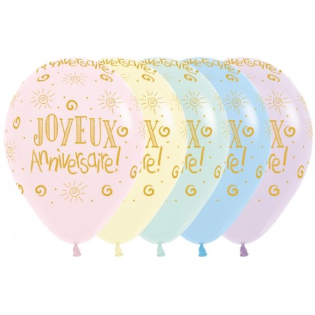 25 BALLONS LATEX 30 CM JOYEUX ANNIVERSAIRE ASSORTIS PASTEL  