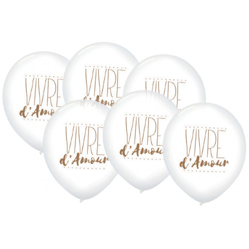 SACHET DE 6 BALLONS BLANC VIVRE D'AMOUR 30 CM SACHET DE 6 BALLONS BLANC VIVRE D'AMOUR 30 CM
