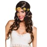 PERRUQUE LONGUE MARRON AVEC BANDEAU FLEURS FEMME 